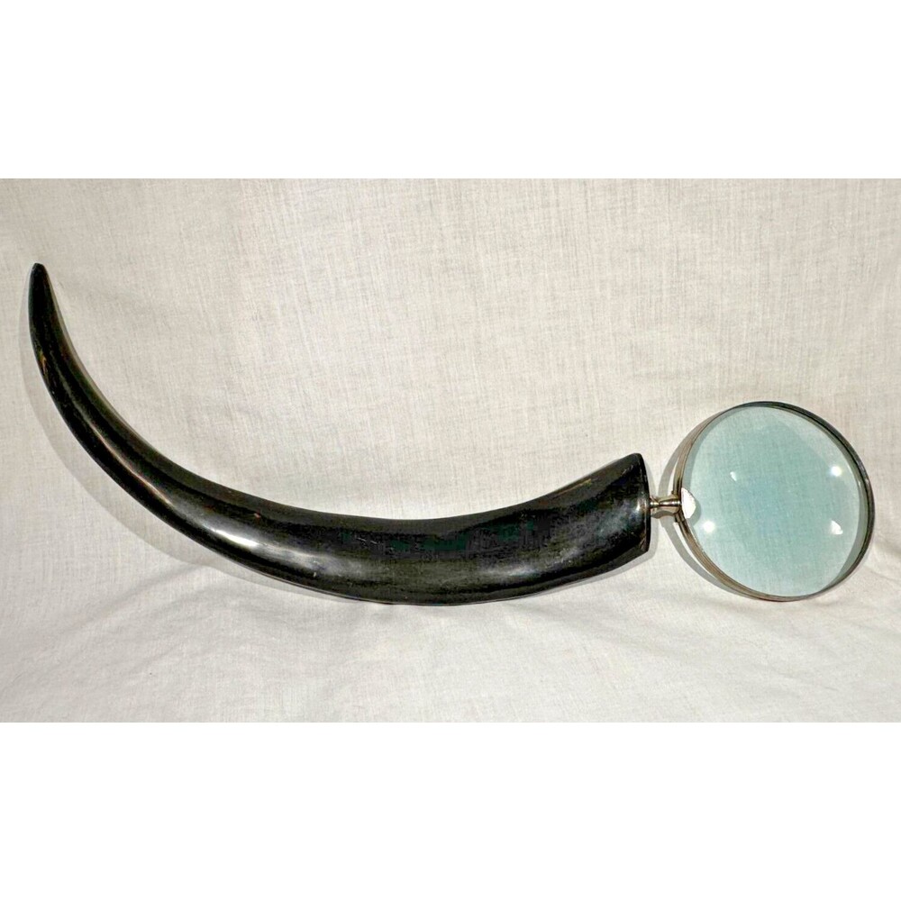 VINTAGE Giant 19"Taxidermy Horn w 5.5"Magnifying Glass-Optical Reading Magnifier